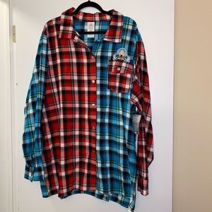 Plaid Button-Up Shirt - Red and Blue